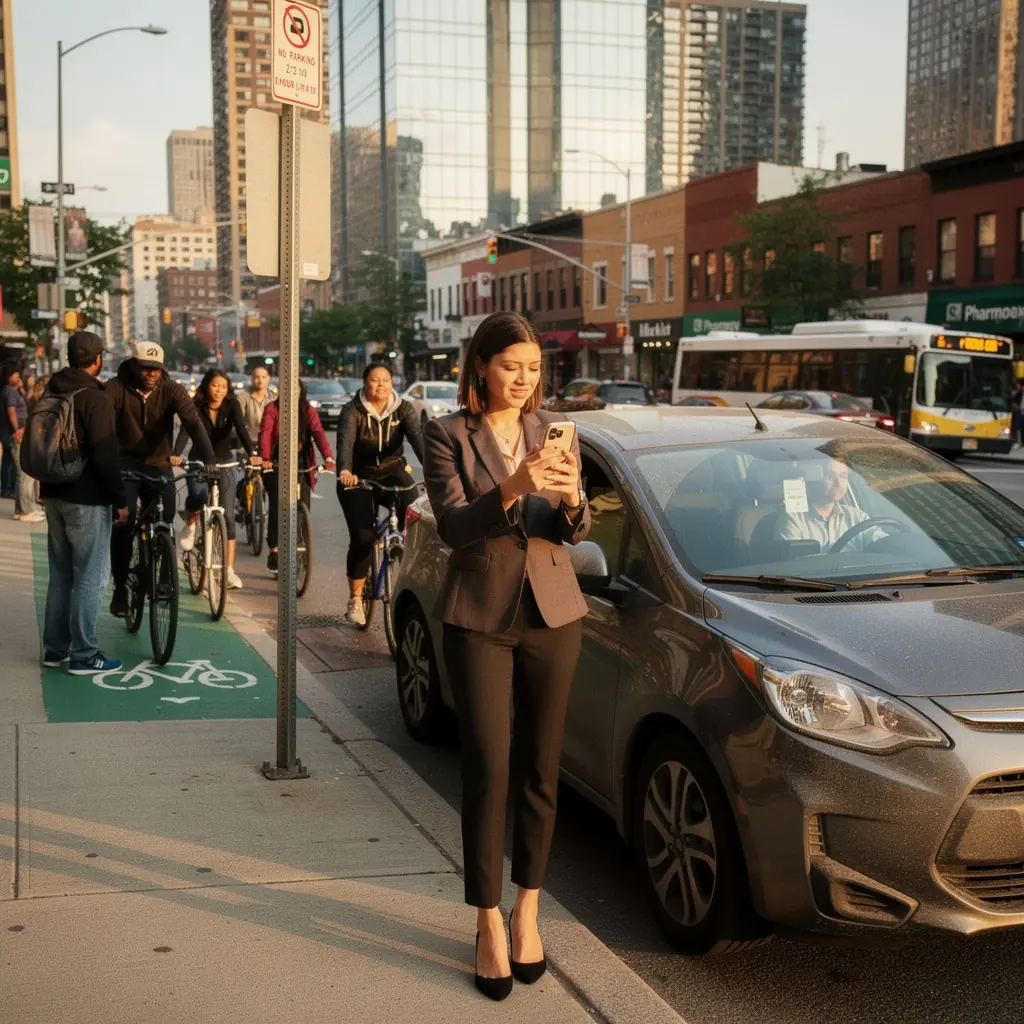 Счастливая семья с новым автомобилем, обсуждающая страхование