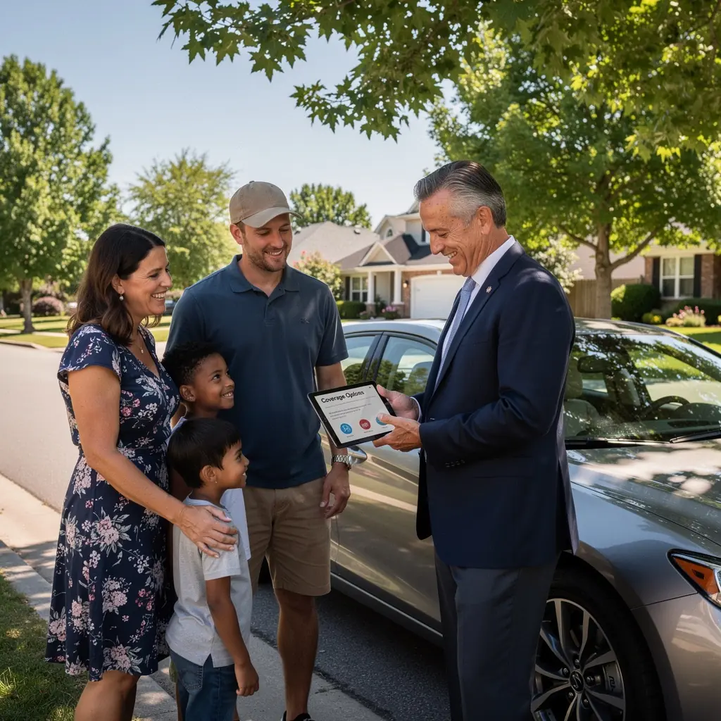 Страхование автомобиля с полным покрытием на фоне городской улицы